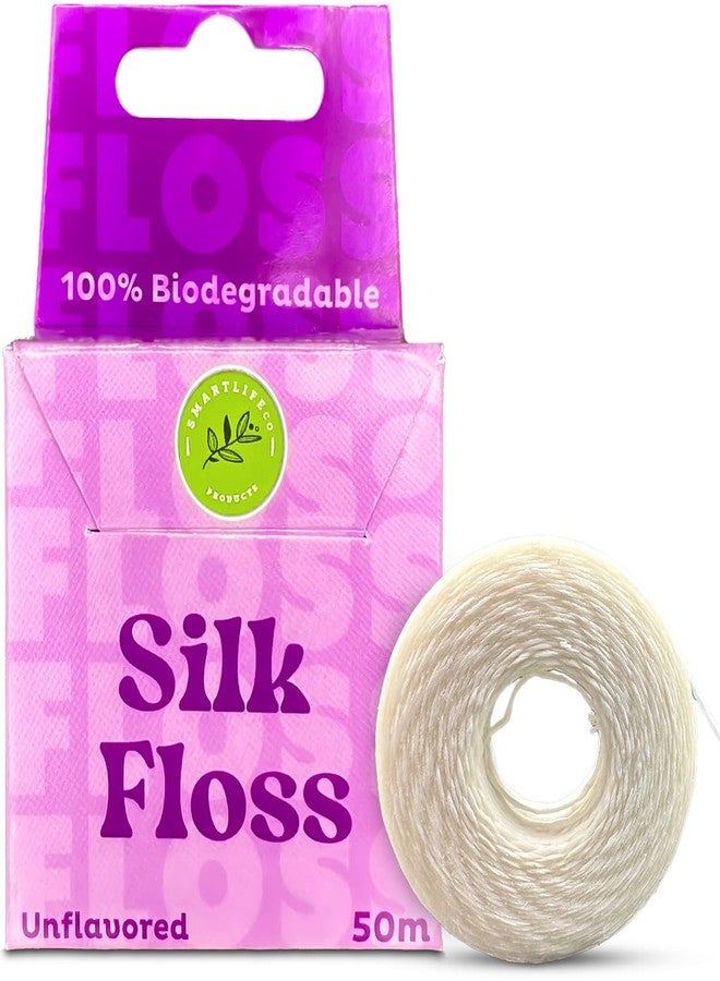 SMARTLIFECO Vegan Silk Dental Floss - Biodegradable Plastic Free Bamboo String | Zero Waste Eco-Friendly Oral Care | Natural Compostable for Adults & Kids Tight Teeth | Soft Easy Glide - Unflavored 55yds - Image 1